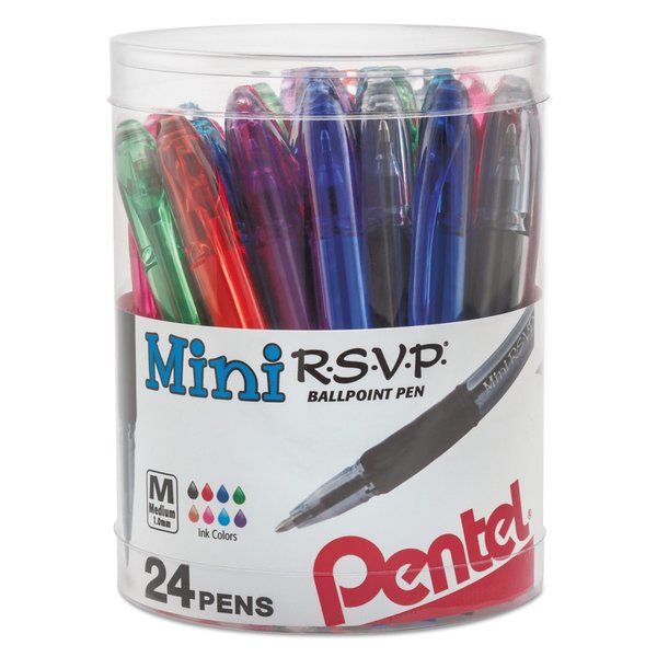 Pentel R.S.V.P. Mini Stick Ballpoint Pen, Medium 1mm, Assorted, PK24 BK91MN24M